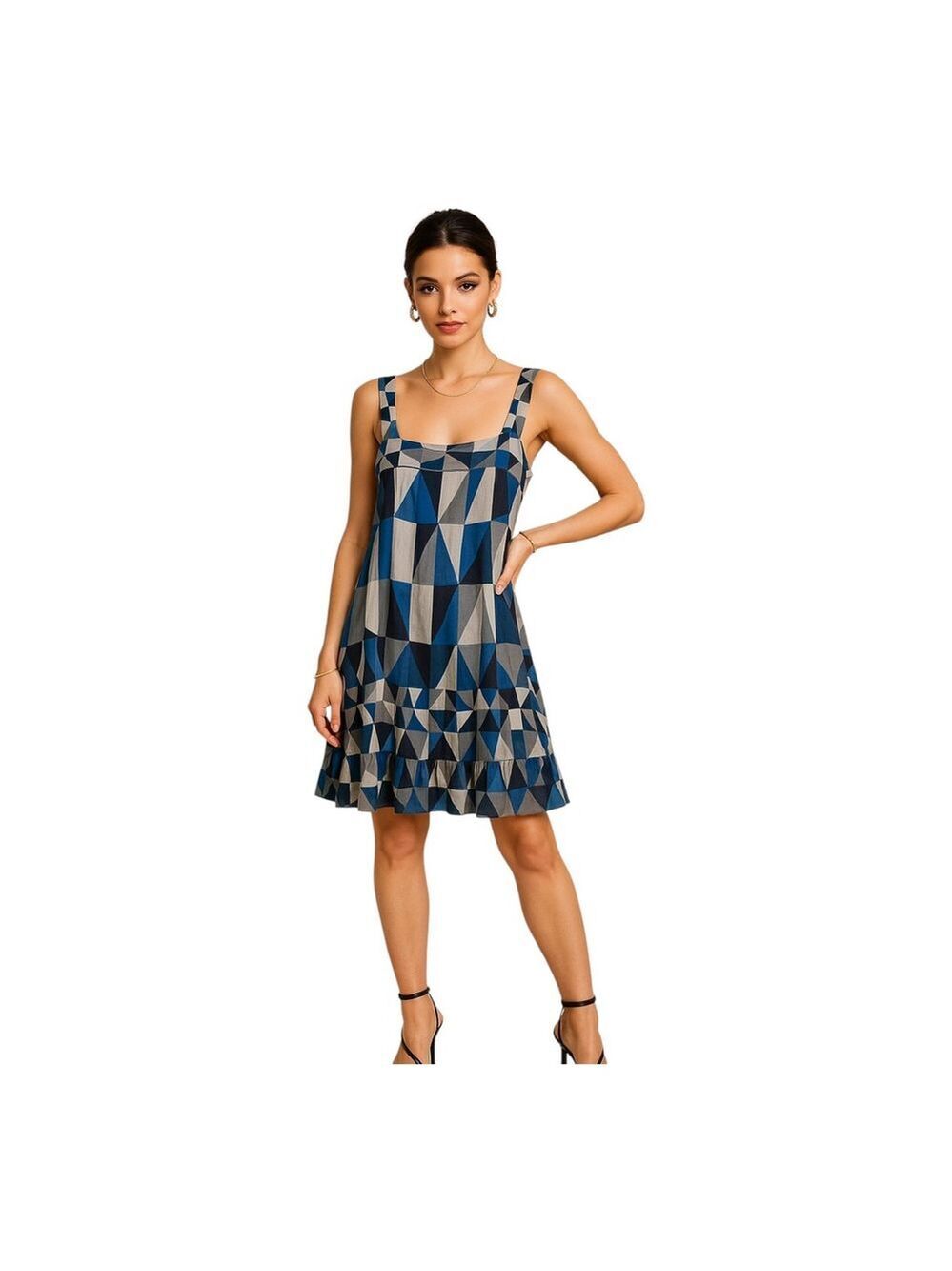 Theory Pleated 100% Silk Dress - Orlantha, Azul Combo, Size 4 Classy